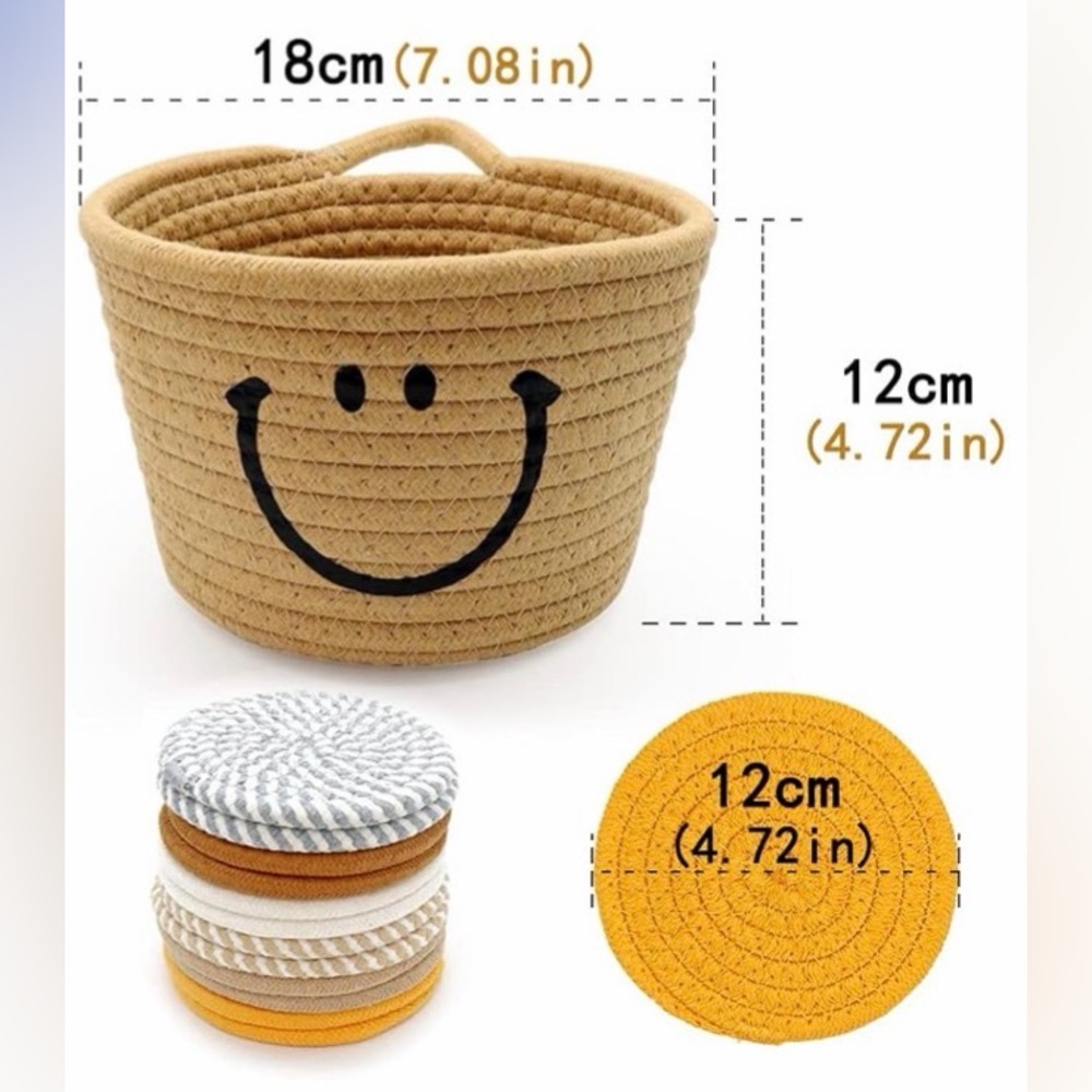 Smiley Face Woven Basket with Coasters - Picture 3 of 5